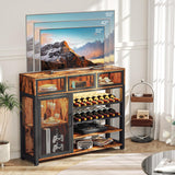 Bar Cabinet with RGB LED Lights,Wine Bar Cabinet with 3 Drawers, Home Bar Cabinet