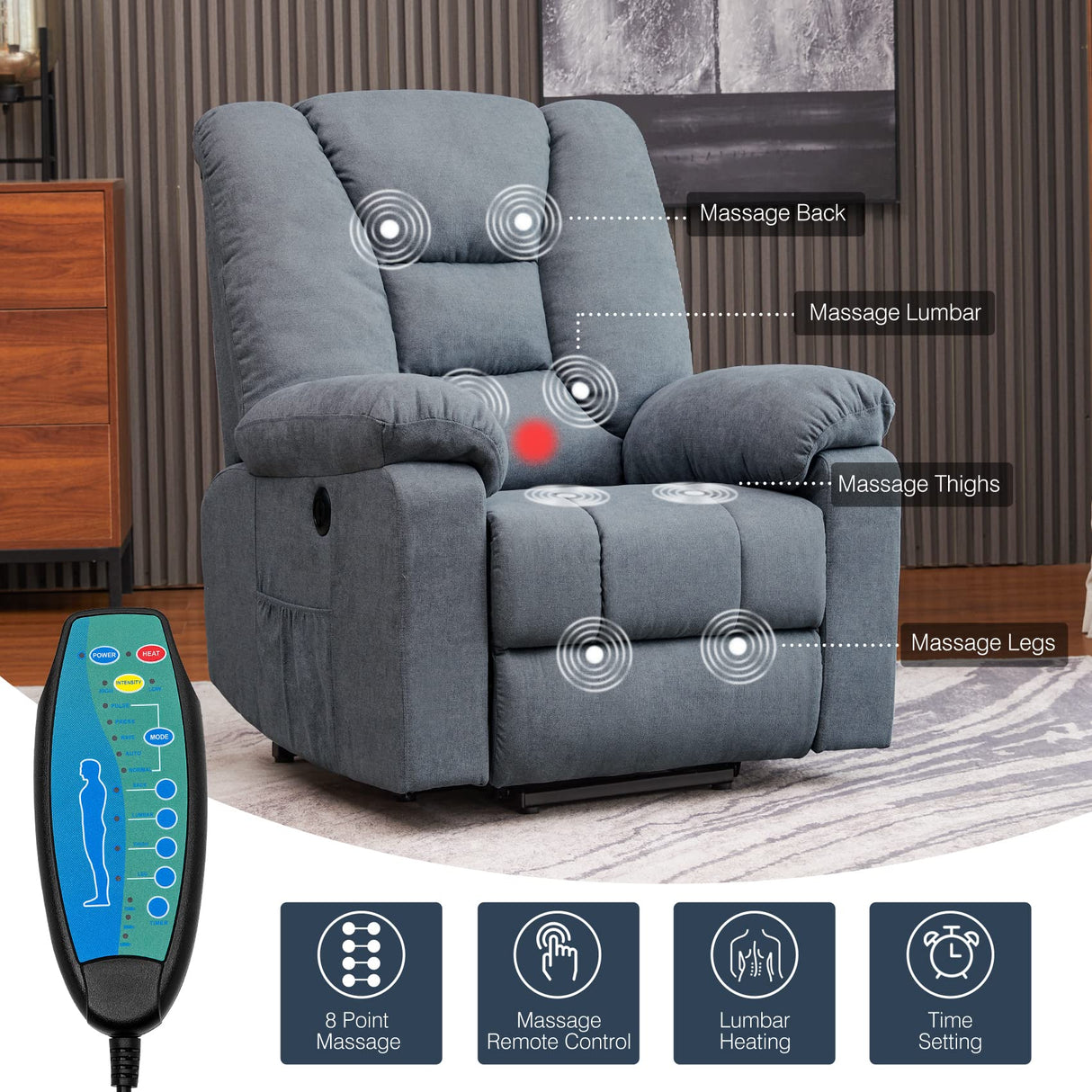 Electric Power Lift Recliner Chair for Elderly with Massage and Heat, Fabric Lift Recliner