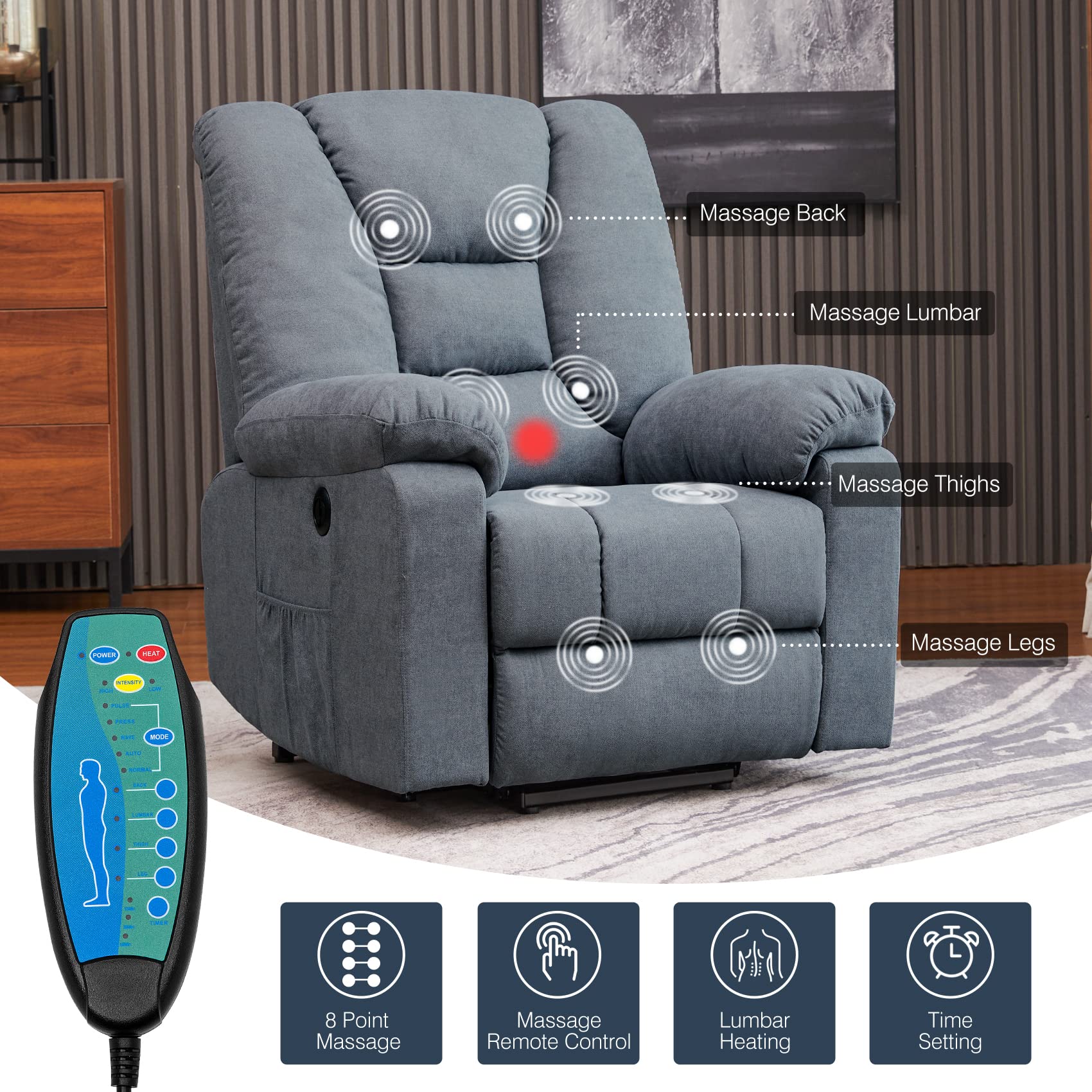 ElderEase Power Lift Recliner Chair with Massage, Heat & USB – Wing Back Design