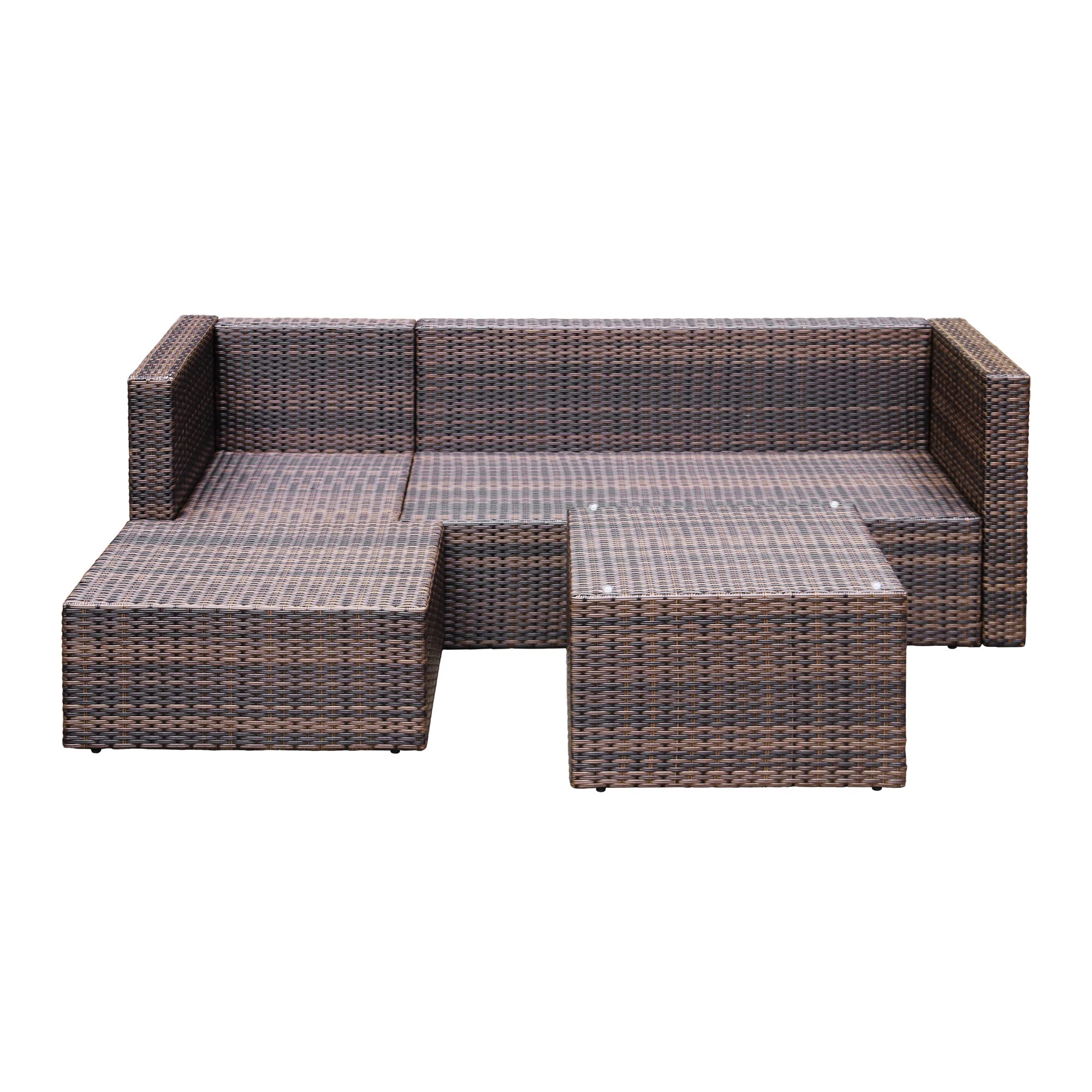 ABBLE 3 Piece Patio Furniture Sets, Outdoor Sectional Sofa Manual Wicker Rattan Corner Seating, Conversation Set with Soft Cushions and Glass-Covered Table – Brown