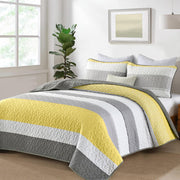 Striped King Size Quilt Set,Lightweight Grey Bedspreads Boho