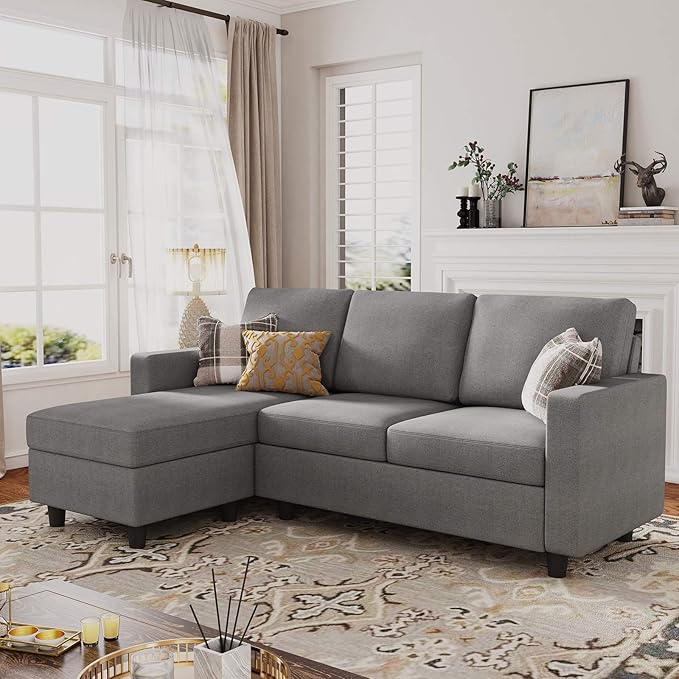 L Shaped Couch with Linen Fabric,Convertible, Reversible Sectional Sofa for Small Space