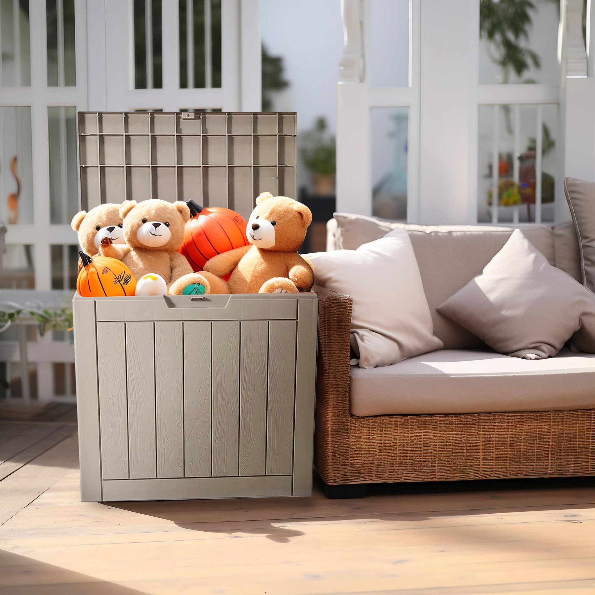 Deck box,30 gallon indoor and outdoor storage box, Waterproof and sun-resistant resin