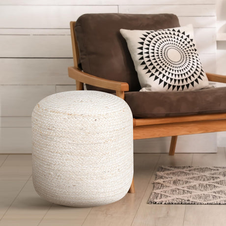 Jute Pouf Ottoman - Ivory, Boho Foot Rest Stool with Filler for Sofa, Kids Bedroom