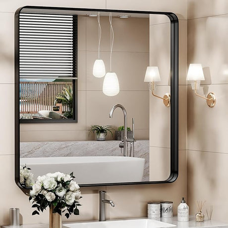 2-Pack Black Bathroom Mirrors 24 x 36 Inch, Metal Frame Rectangle Mirror, Modern Farmhouse