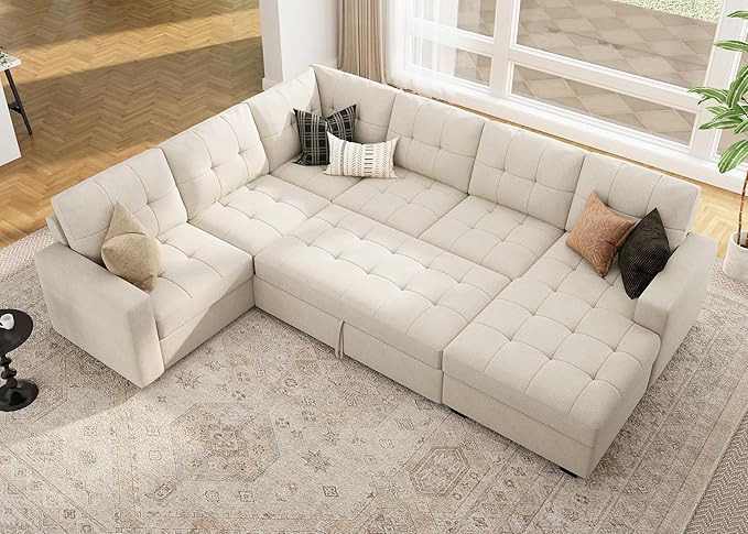 Sleeper Sectional Sofa with Pull Out Bed, U Shaped Sectional Couch