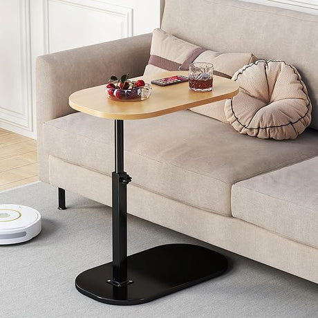 C Table End Table,Skinny Side Table Adjustable Height,360°Swivel TV Tray Table