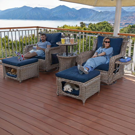 5 Pieces Patio Furniture Outdoor Conversation Set, Sectional Sofa Set with Pet House