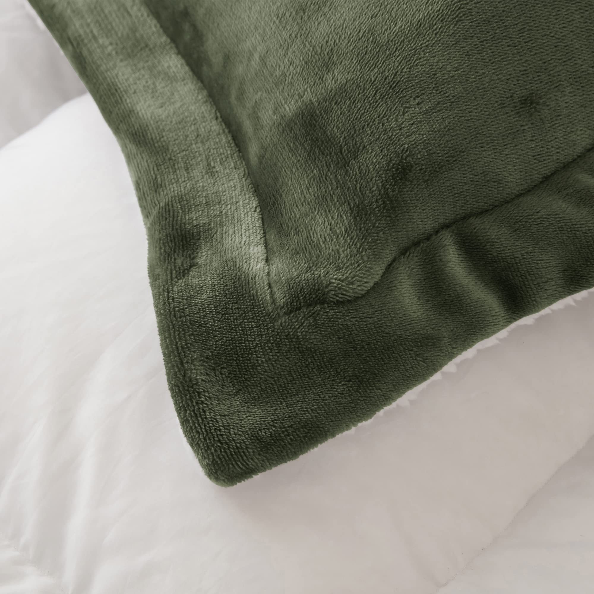 Olive Green Sherpa Comforter Set Full Queen Size, Soft All Season Down Alternative