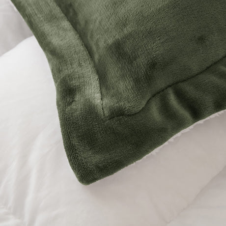 Olive Green Sherpa Comforter Set Full Queen Size, Soft All Season Down Alternative