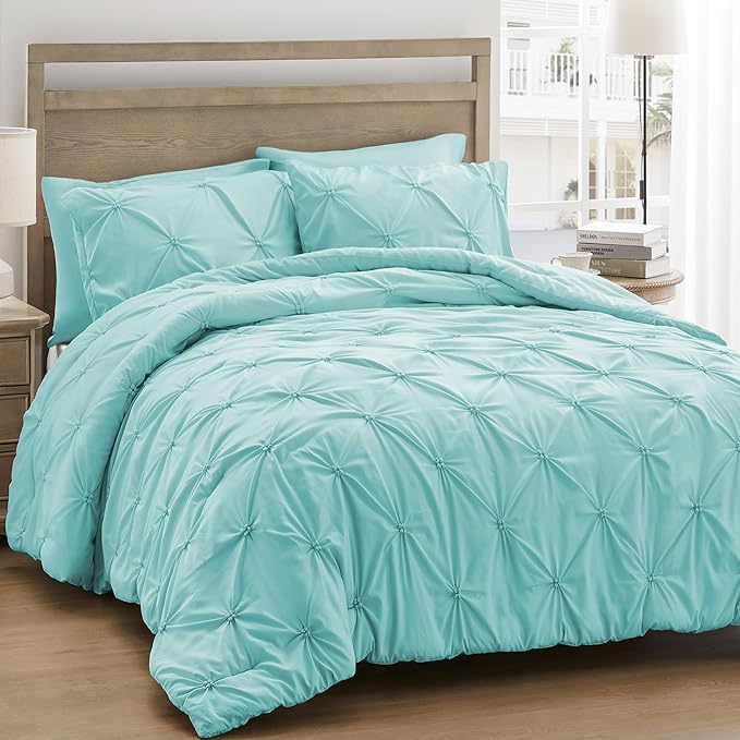 King Size Comforter Set Gray - Soft Fluffy Pintuck Down Alternative Bedding Set