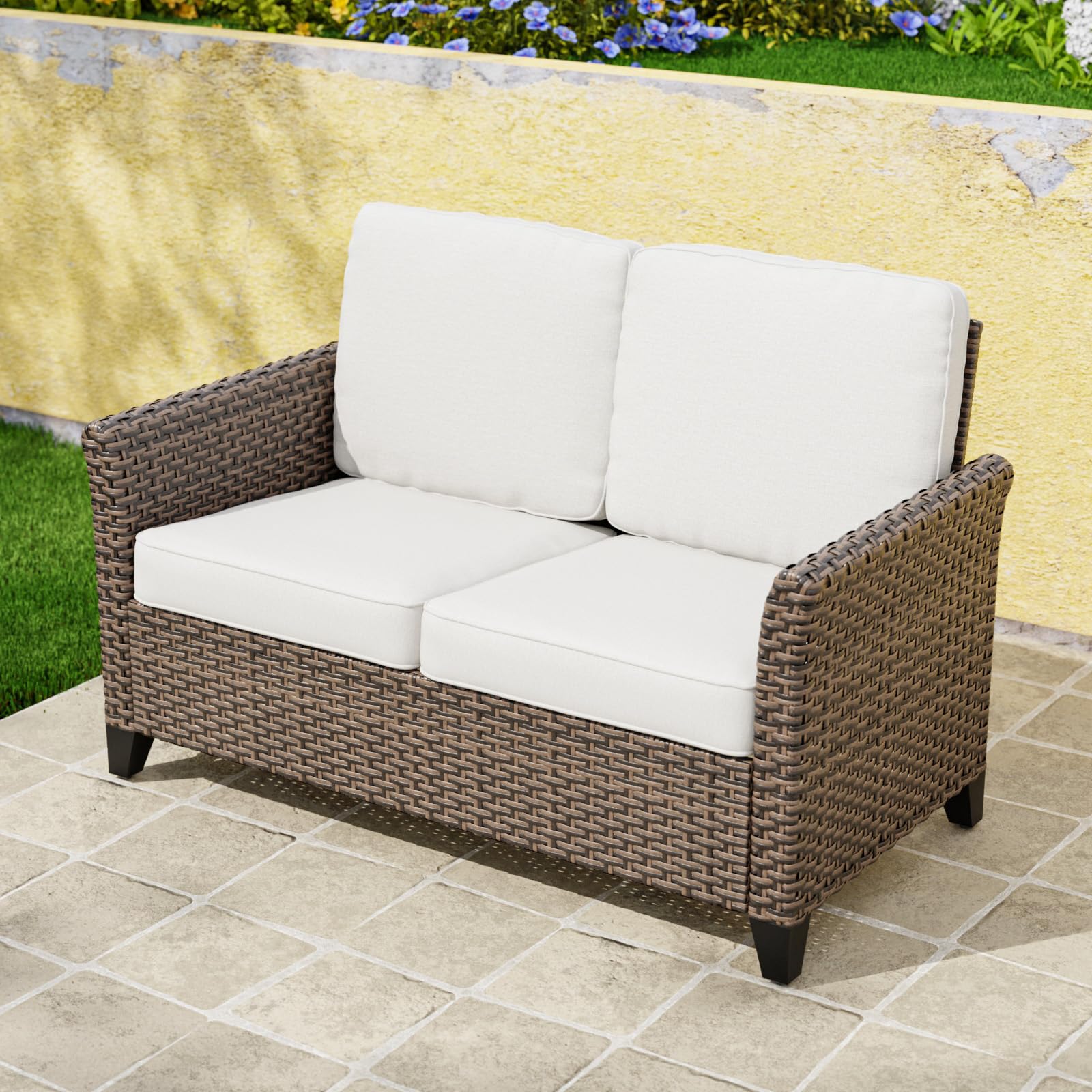 Harbor Retreat Outdoor Sofa, 2 Seat Rattan Loveseat Sofa with Cushions