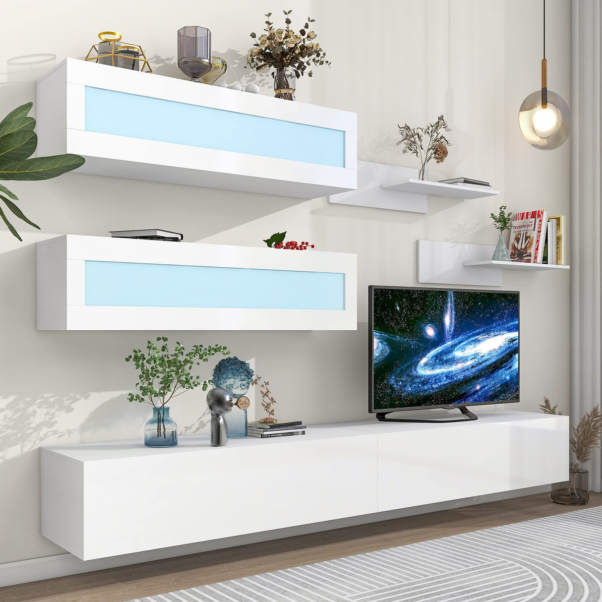 Pieces Floating TV Stands Set with 4 Storage Cabinets and 2 Shelves