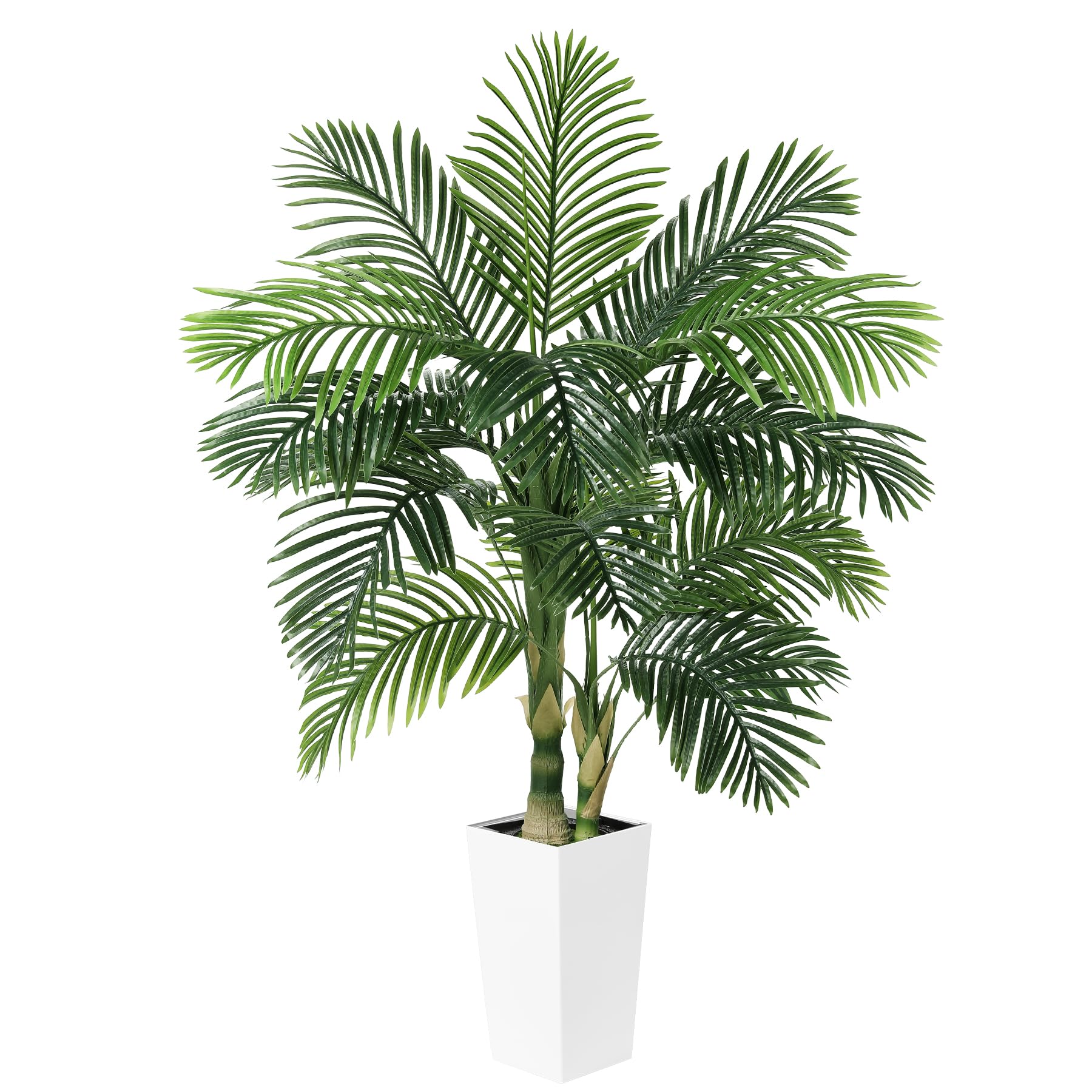 5ft Golden Cane Palm Tree Artificial - Fake Palm Tree with White Tall Planter