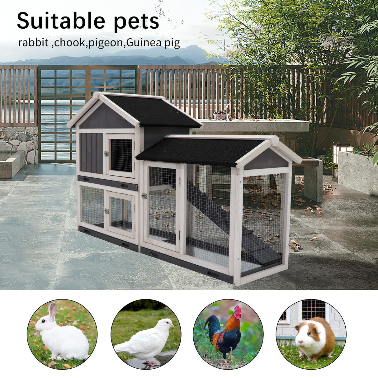 Indoor Rabbit Hutch, Bunny Cage with Run, Outdoor Rabbit Hutch, Indoor Bunny House