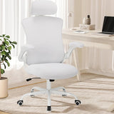 Ergonomic Mesh Office Chair, High Back Executive Desk Chair with Adjustable Headrest and Lumbar Support, Flip-Up Arms, Rocking, Swivel Rolling Computer Mesh Chair for Home Office-Khaki