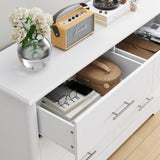 6 Drawer Dresser, Modern White Double Dresser, Wide Chest of Drawers with Metal