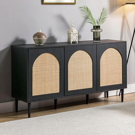 Rattan Sideboard Buffet Cabinet with 3 Doors & Shelves