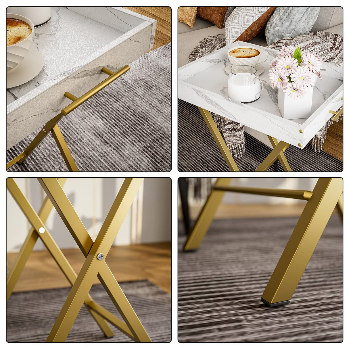 Folding TV Tray Tables, Set of 2 Side Table for Small Place, Snack Eating Tables at Couch