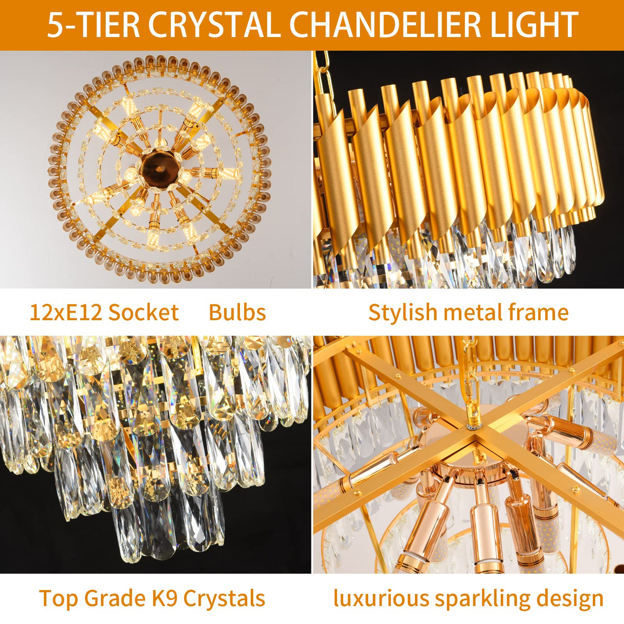 Modern Crystal Chandelier 12 Lights Gold Chandeliers for Dining Room Chandeliers Crystal Living Room