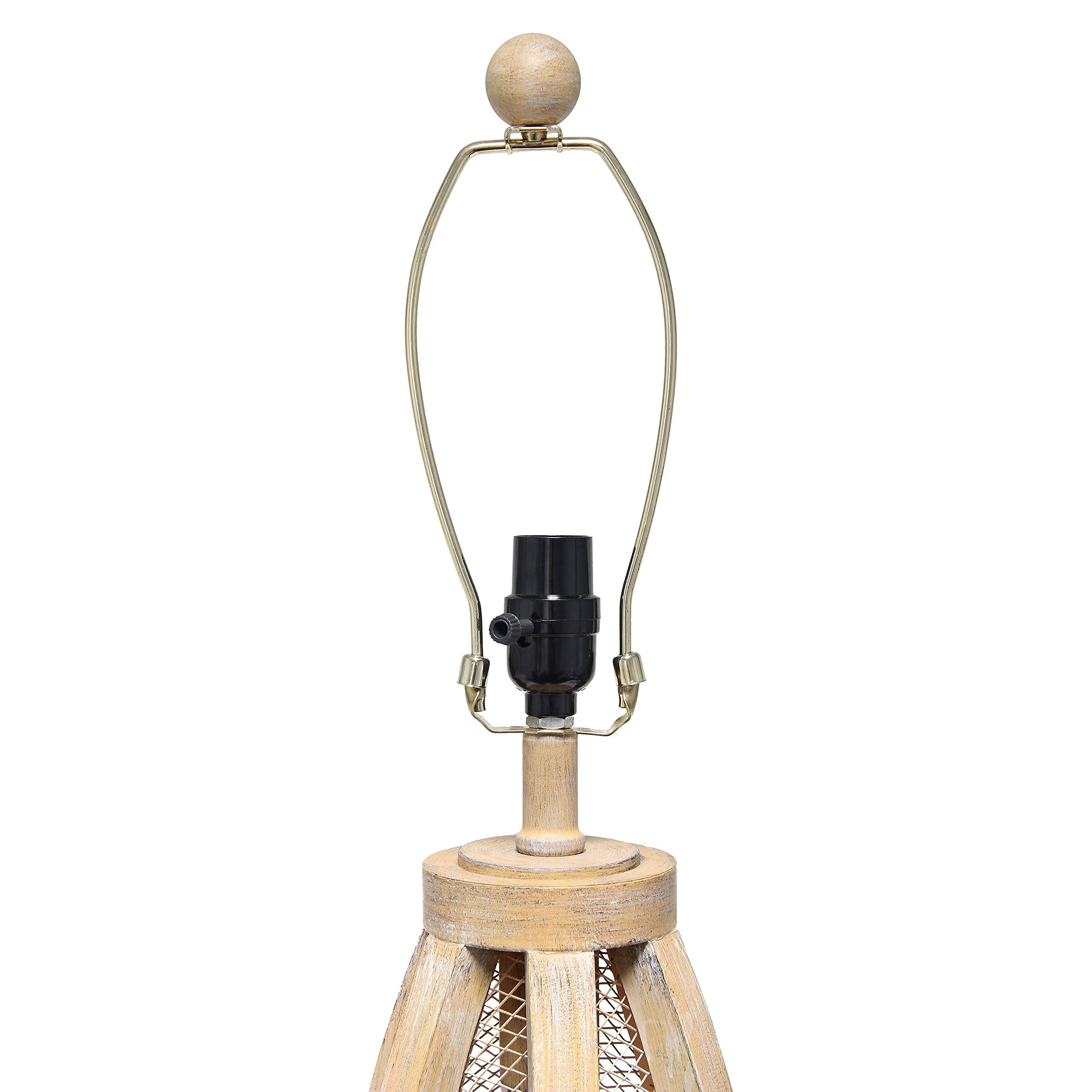 Elegant Designs LT3309-NWD Vintage Farmhouse Wood and Netted 2 Light Table Lamp, Natural Wood