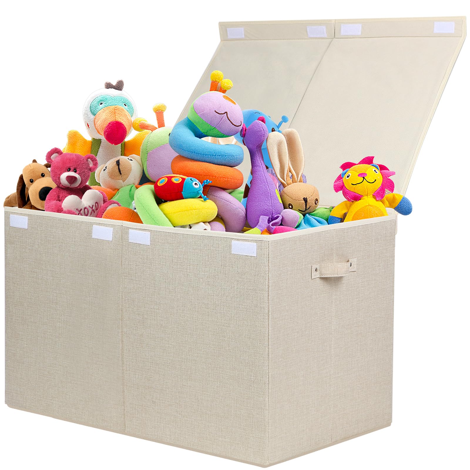 122L Large Toy Box Chest with Lid, Foldable Toy Storage Organizer Bin Boxes with Removable Divider for Kids, Boys, Girls, Nursery, Playroom, 26"x17" x17" (Linen Beige)