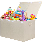 122L Large Toy Box Chest with Lid, Foldable Toy Storage Organizer Bin Boxes with Removable Divider for Kids, Boys, Girls, Nursery, Playroom, 26"x17" x17" (Linen Beige)