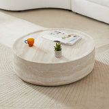 ø35.4'' Round Coffee Table for Living Room, Modern Drum Circle Coffee Table Side