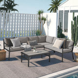 AECOJOY Aluminum Patio Sectional Funiture Set, Modern Metal Outdoor Sectional Furniture Set Clearance