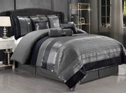 7-Piece King Chenille Jacquard Comforter Set - Grey Silver Stripe
