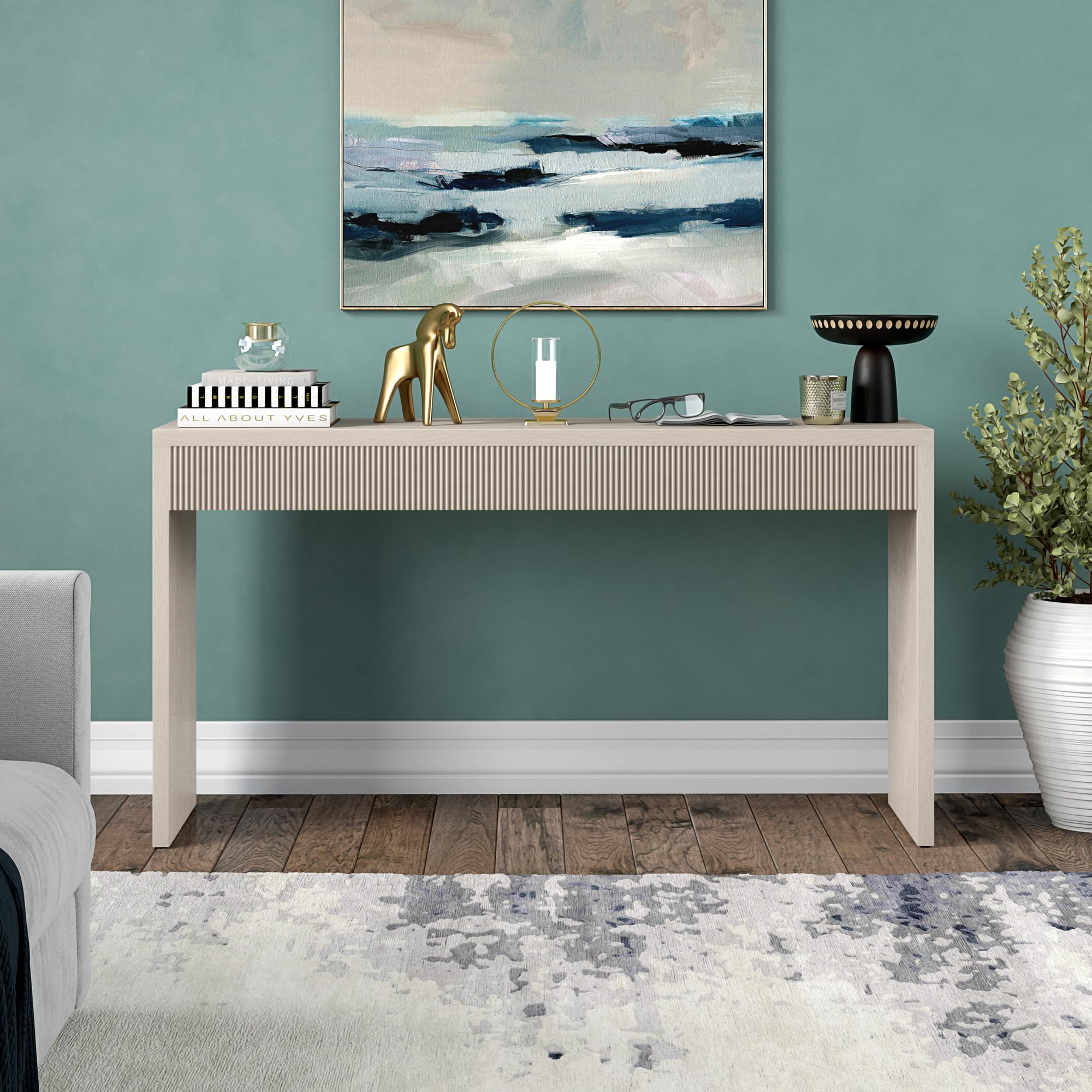 55" Wide Rectangular Console Table in Beech White, for Home