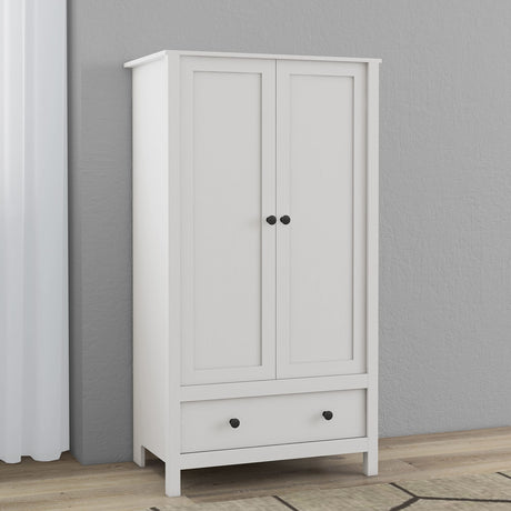 2 Door Wardrobe, Armoire with Drawer for Bedroom (White)