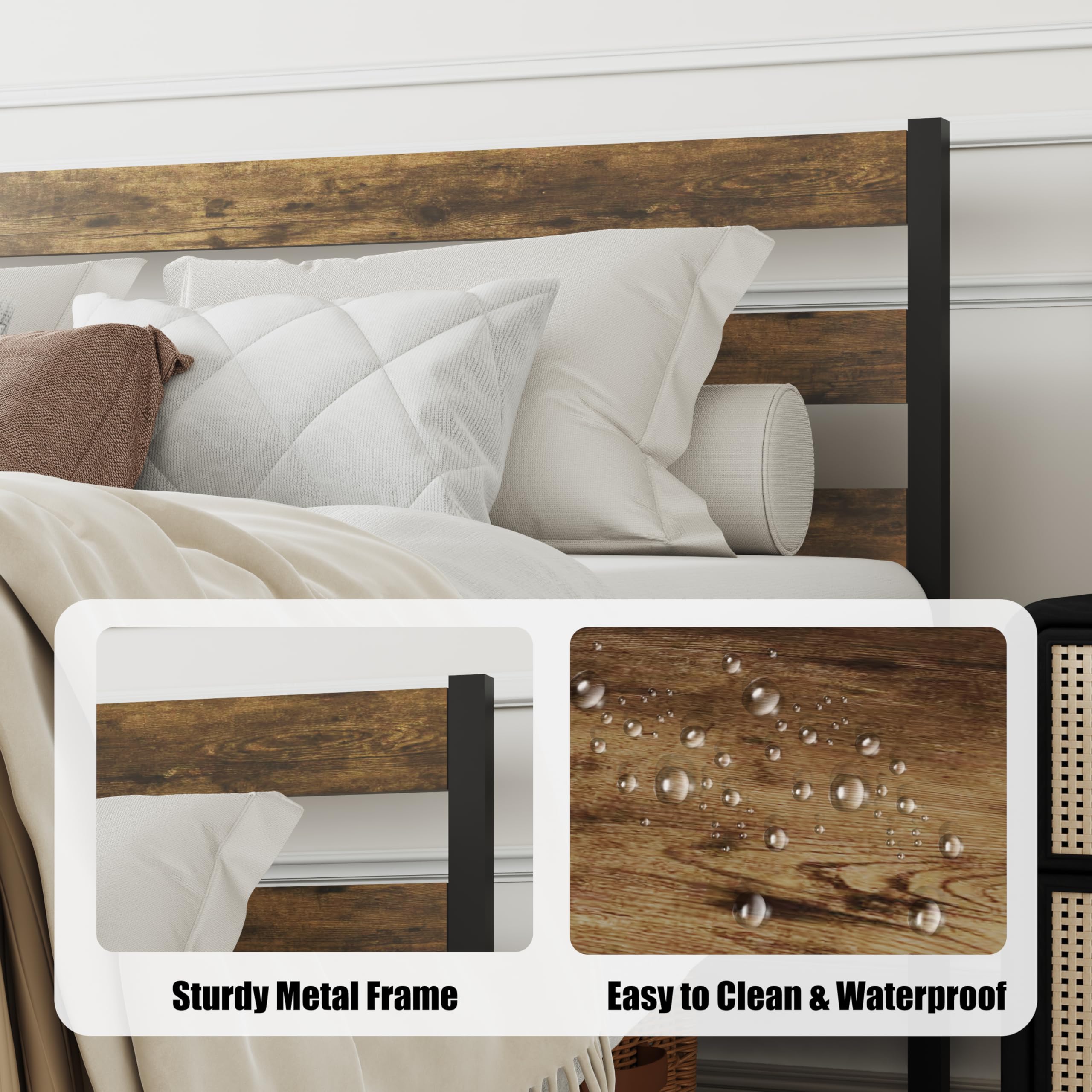 Full Size Metal Platform Bed Frame with LED Headboard