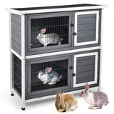 Rabbit Hutch with with 2 Large Separable Rooms, Indoor Outdoor Bunny Cage Rabbit House