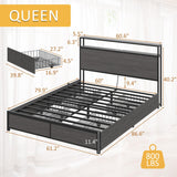 Queen Bed Frame with 2-Tier Storage Headboard, Metal Platform Bed Frame with 4