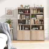 Tier Bookcase, Modern Bookshelf w/ 2 Adjustable Shelves & Flip-up Door, Wood Storage