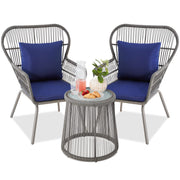 3-Piece Patio Conversation Bistro Set, Outdoor All-Weather Wicker Furniture