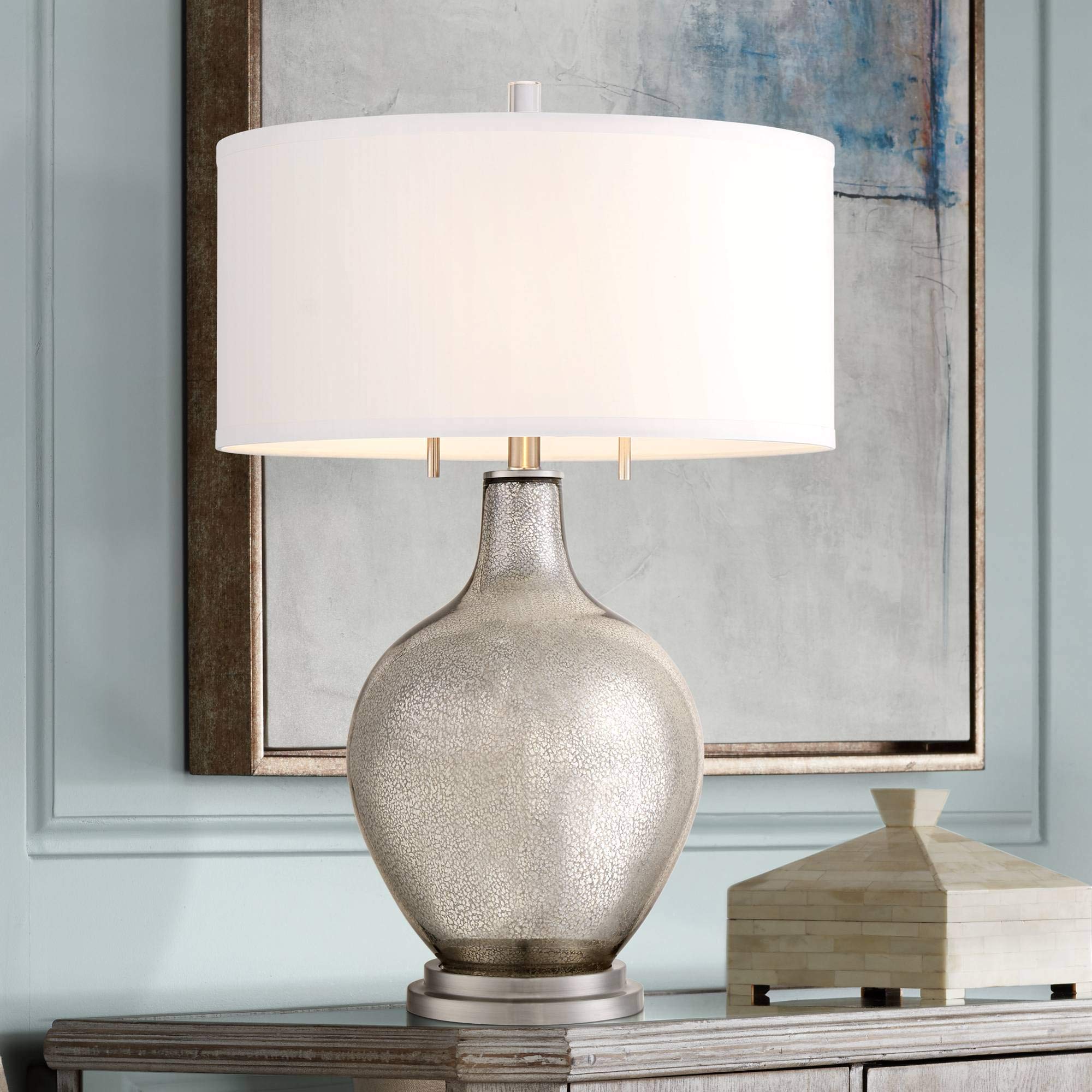 Louie 28 1/2" Tall Modern Luxe End Table Lamp Silver Mercury Glass Single