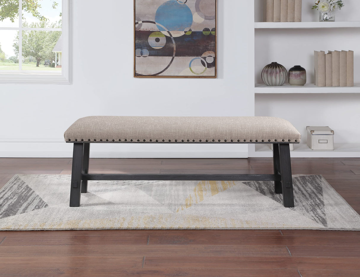 Home Furnishings Callen Bench with Antique Bronze Nailhead Trim, Antique Grey Frame