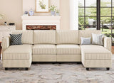 Modular Sectional Sofa with Storage Ottomn Seats, Corduroy Convertible Modular