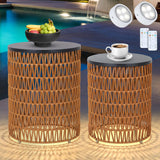 Outdoor Side End Table with Dimmable Light Remote Control