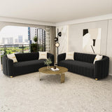 Modern Black Velvet Couch for Living Room, 83.46" Curved Black Sofa with Gold Metal