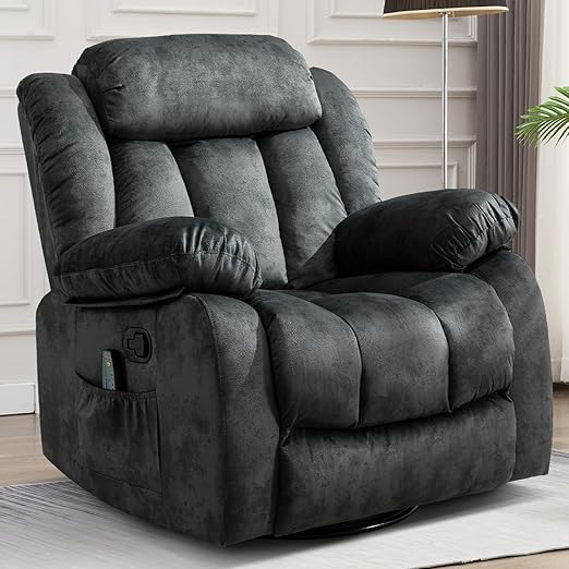 Massage Swivel Rocker Recliner Chair with Heat and Vibration, 360 Degree Swivel Manual