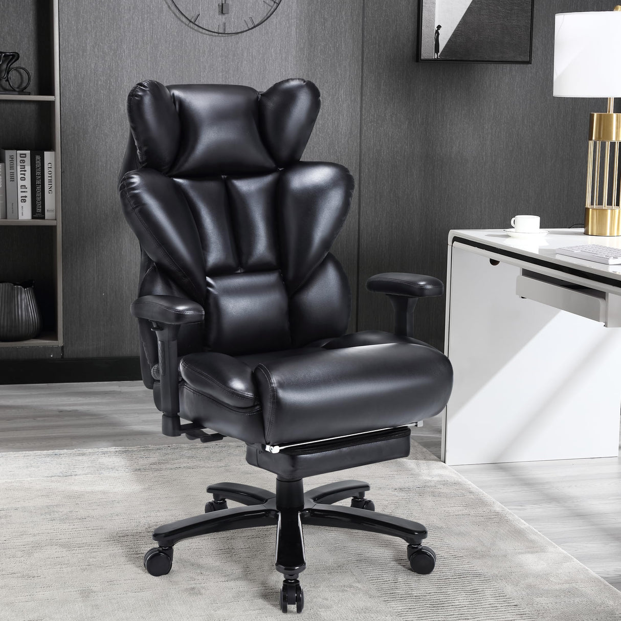 Big and Tall Office Chair, Back Support Office Chair, Glossy PU Leather Executive Office