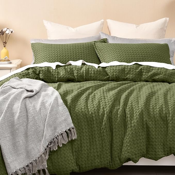 100% Cotton Waffle Duvet Cover Full, Ultra Soft Skin-Friendly Duvet Cover Set for All Season