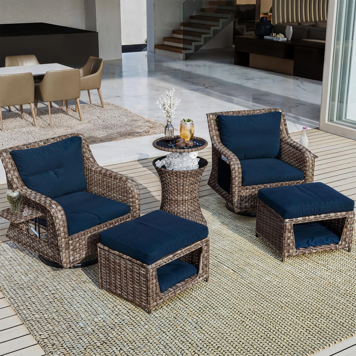 5 Pieces Patio Furniture Outdoor Conversation Set, Sectional Sofa Set with Pet House