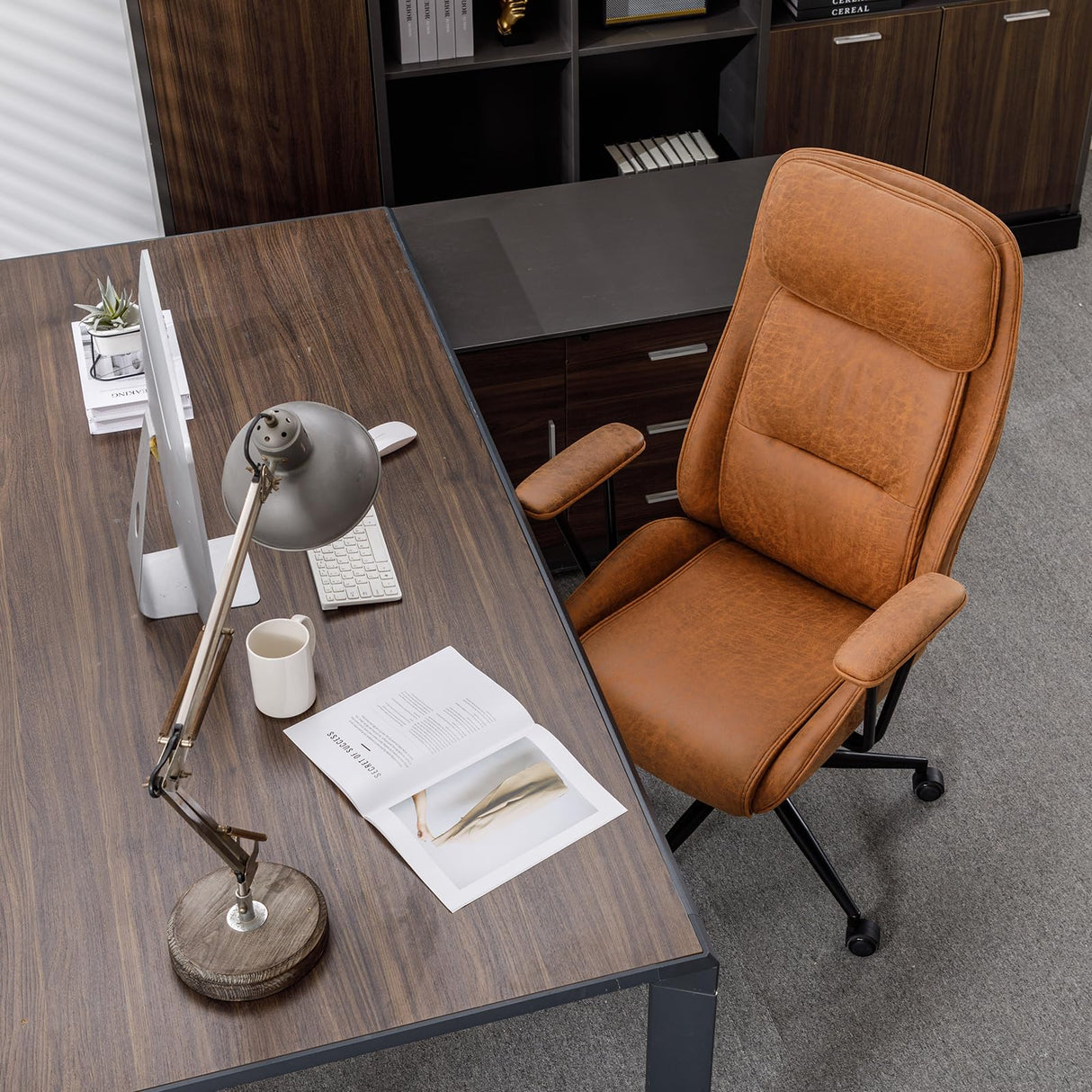 Executive Chair Mid Century Office Modern Chair,55° Reclining High Back Desk Chair