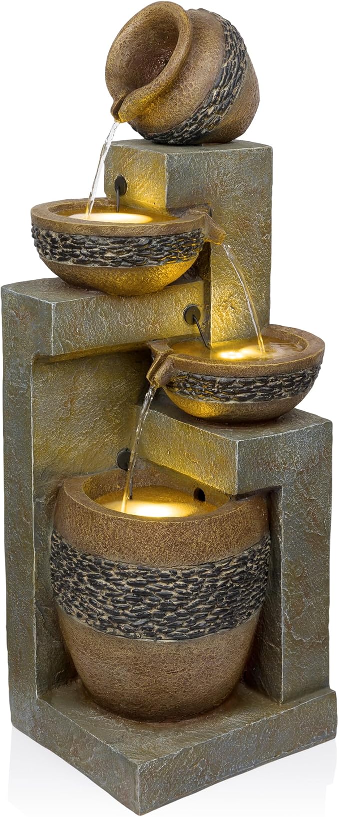 25" Tall Indoor/Outdoor 3-Tier Hexagonal Columns Fountain with LED Lights