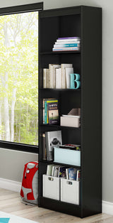 5-Shelf Narrow Bookcase, Pure Black, 7270758