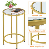 Round Accent Table Glass Top Sofa End Table w/Metal Frame, Protective Foot Pads